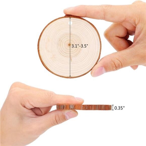 Wood Slices 25 Pcs 3.1-3.5 Inches Craft Wood Kit Unfinished Predrilled - Picture 5 of 7